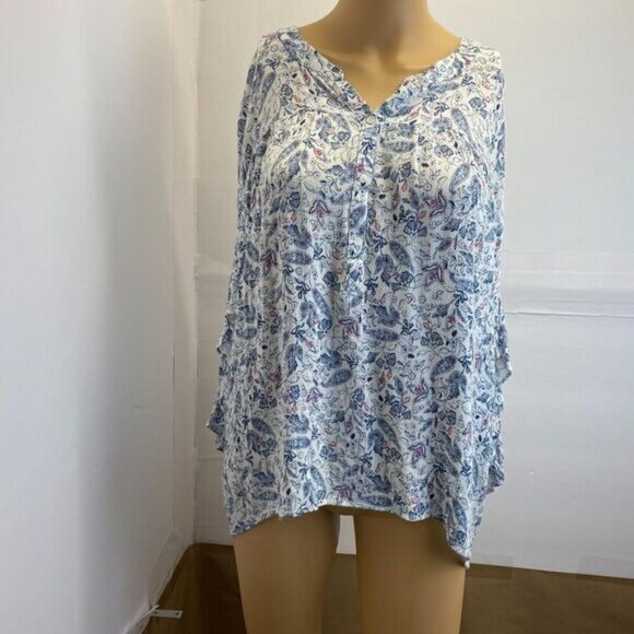 Lauren Conrad Womens Floral Button Up Ruffle  Blouse Top Size XL Multicolor Used - Picture 15 of 15